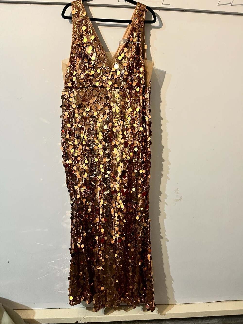009-0041 SHEIN Curve Sequin V-Neck Maxi Evening Dress, Rose Gold